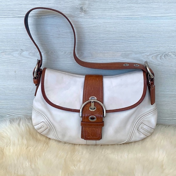 Coach Handbags - Coach Hampton Soho Satchel Purse Ivory Saddle Leather F10192 Buckle Handbag